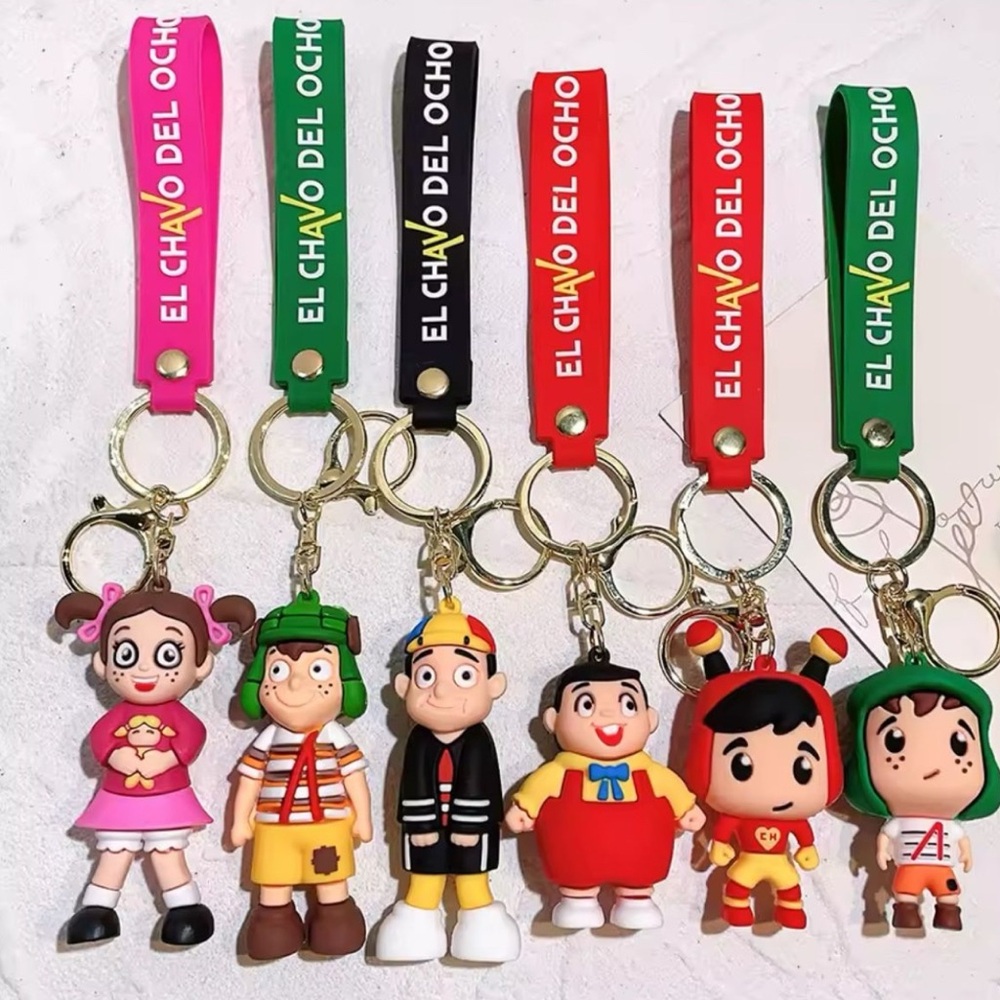 Character Keychain Set - Pink, Green, Black, Red Set of 2
